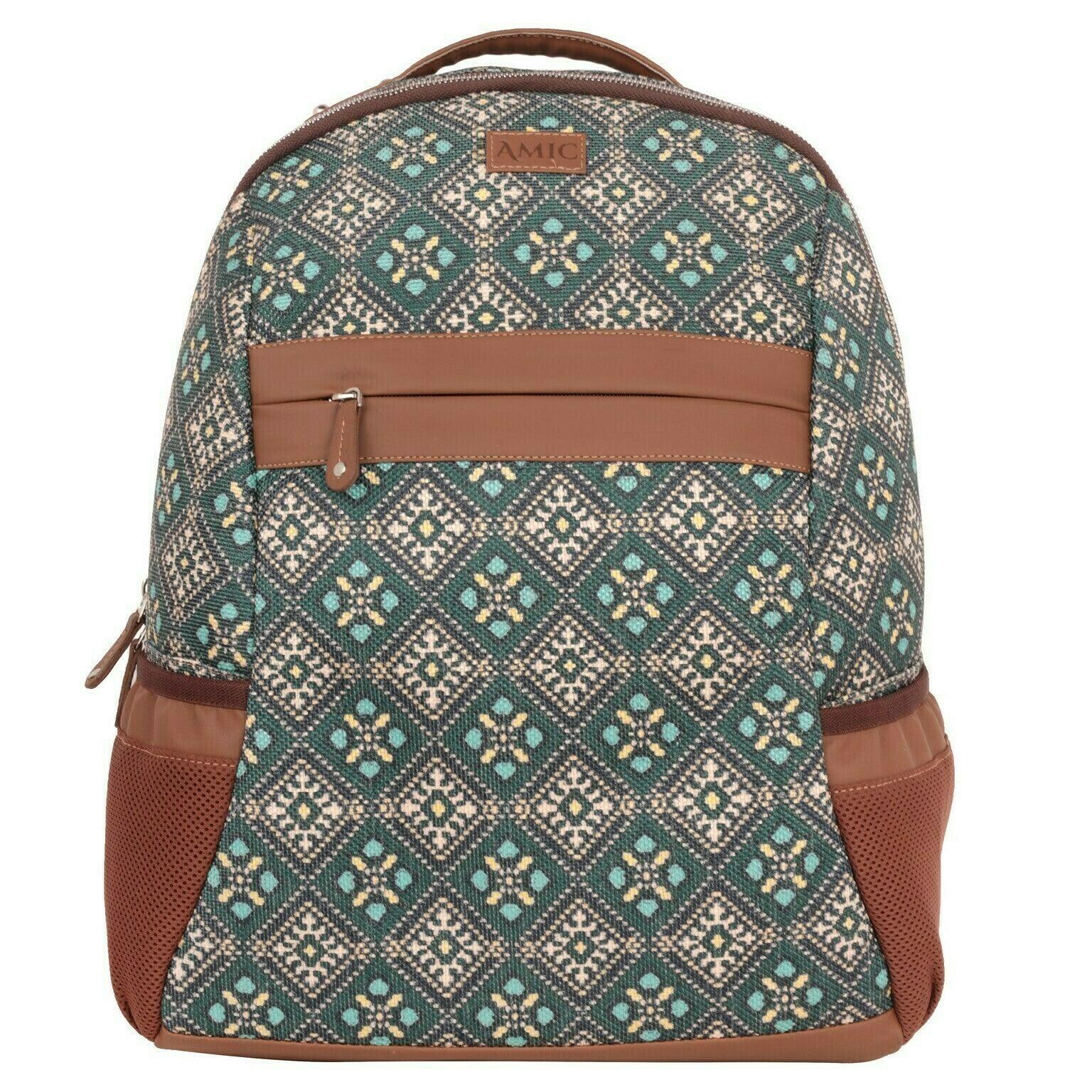 Amic Motif Printed Women's Jute Handcrafted Vegan Leather Classic Backpack 15 L Backpack - Amic