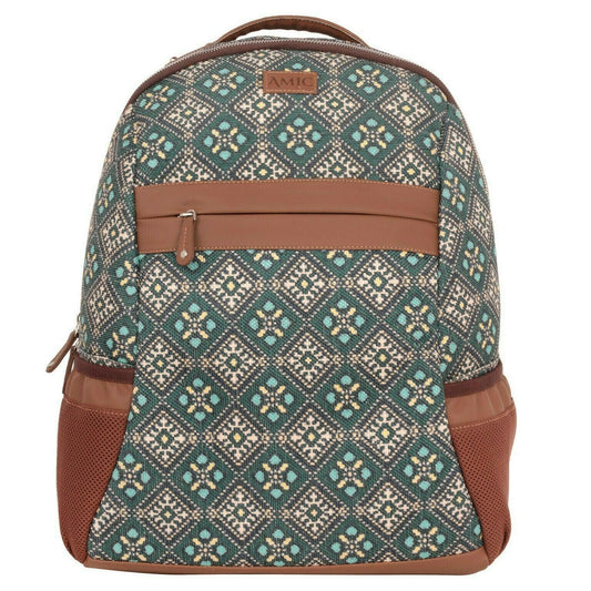 Amic Motif Printed Women's Jute Handcrafted Vegan Leather Classic Backpack 15 L Backpack - Amic