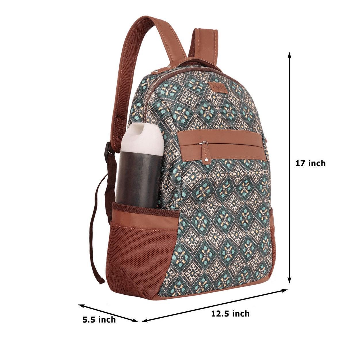 Amic Motif Printed Women's Jute Handcrafted Vegan Leather Classic Backpack 15 L Backpack - Amic