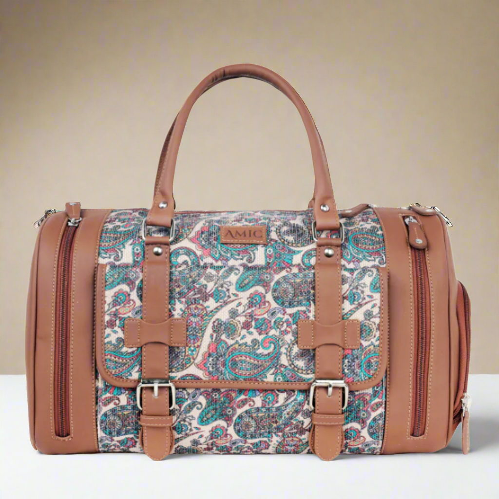 Amic Vegan Leather Duffle Bag with Vibrant Paisley Design – Perfect Travel Companion