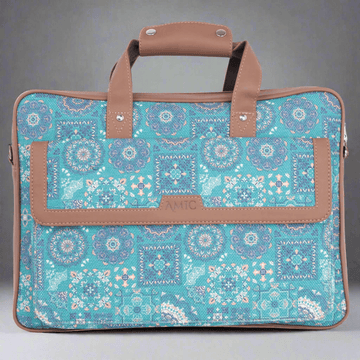 Vibrant Blue Laptop Bag with Intricate Patterns and Vegan Leather | AMIC - Amic