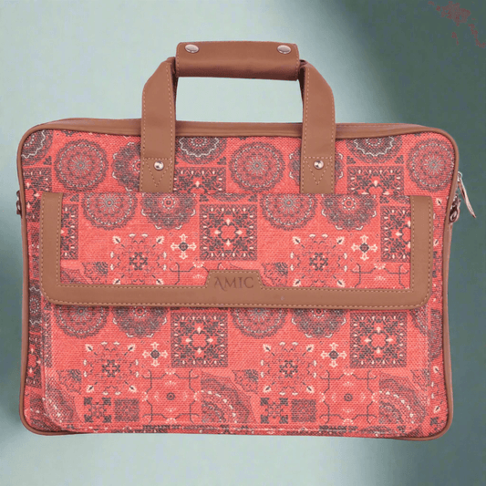 Designer Laptop Bag with Red Patchwork Print | AMIC - Amic