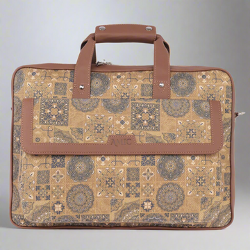 Intricately Designed Golden Laptop Bag with Vegan Leather Accents | AMIC