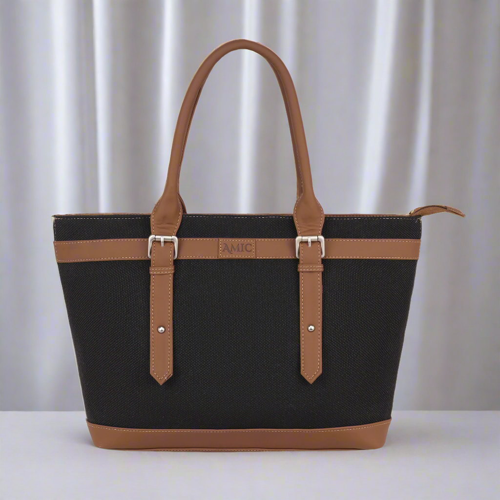 Classic Black Vegan Leather Tote Bag for Women - Sleek & Versatile | Amic Bags