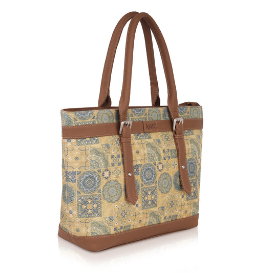 Pastel Tile Pattern Vegan Leather Tote Bag for Women - Elegant & Versatile | Amic Bags