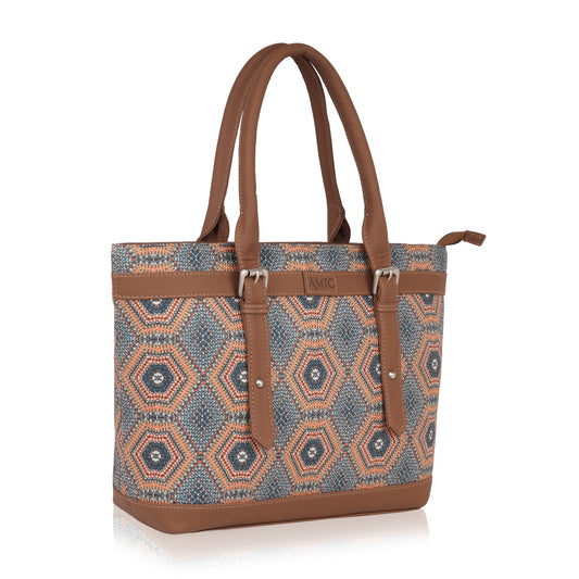 Hexagon Pattern Vegan Leather Tote Bag for Women - Elegant & Versatile | Amic Bags