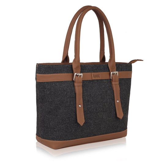 Classic Vegan Leather Tote Bag for Women - Elegant Charcoal Design | Amic Bags