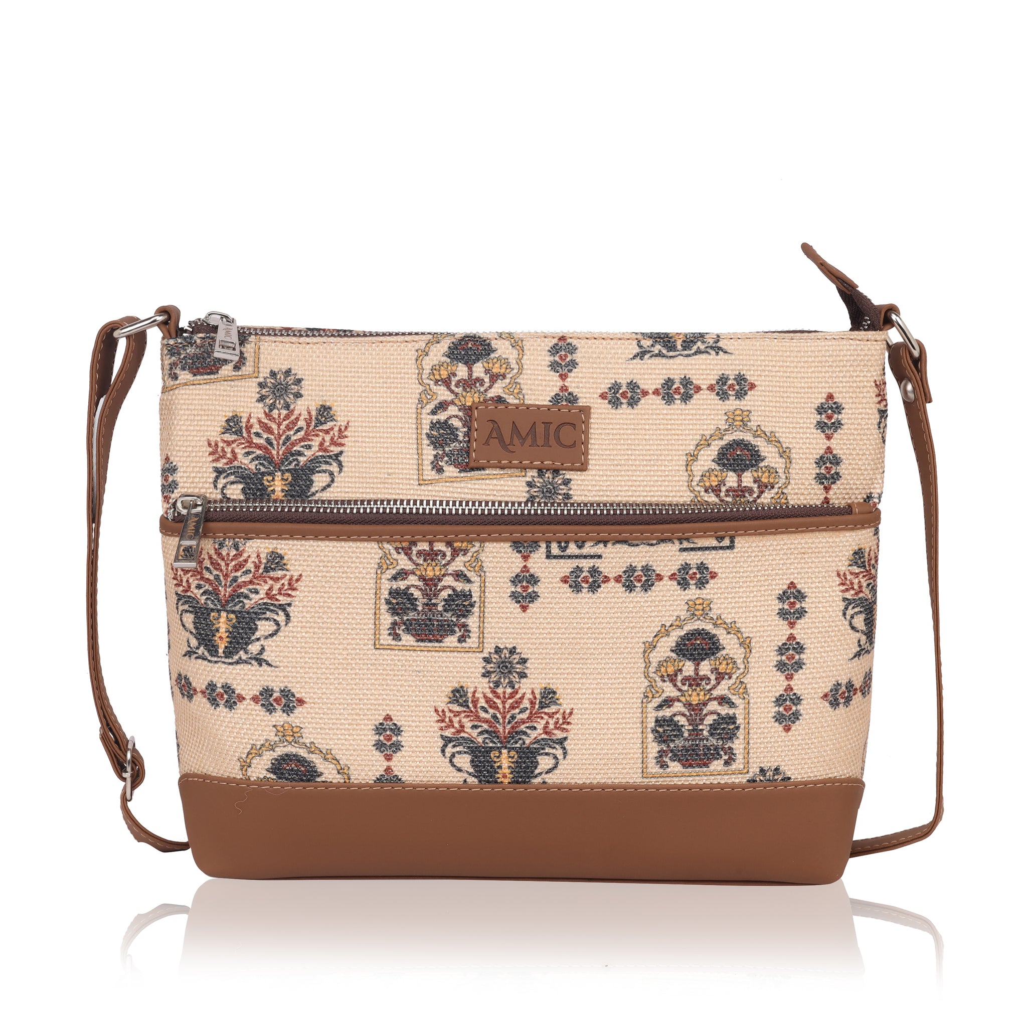 Stylish Beige Printed Side Shoulder Bag | AMIC