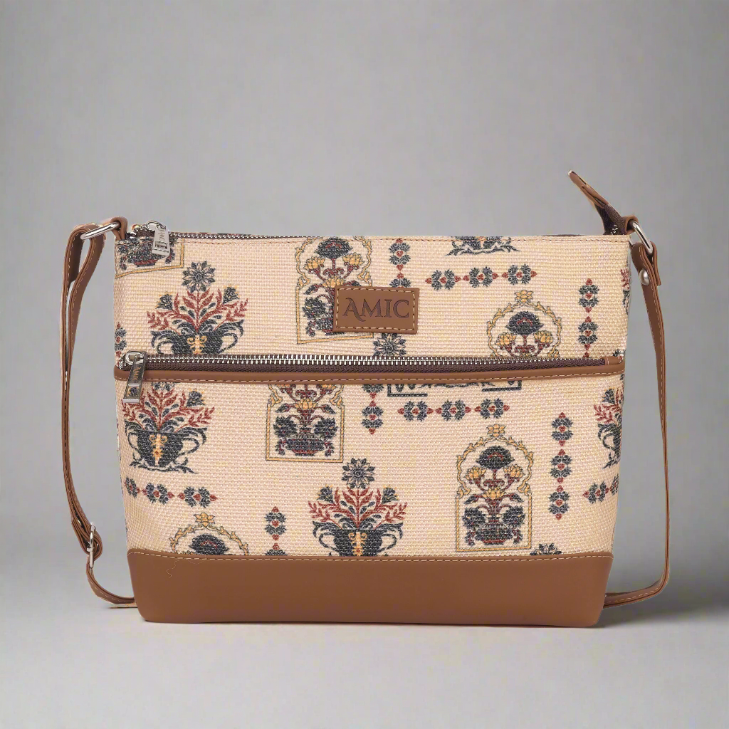 Stylish Beige Printed Side Shoulder Bag | AMIC