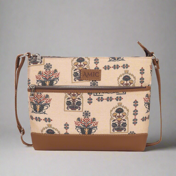 Stylish Beige Printed Side Shoulder Bag | AMIC