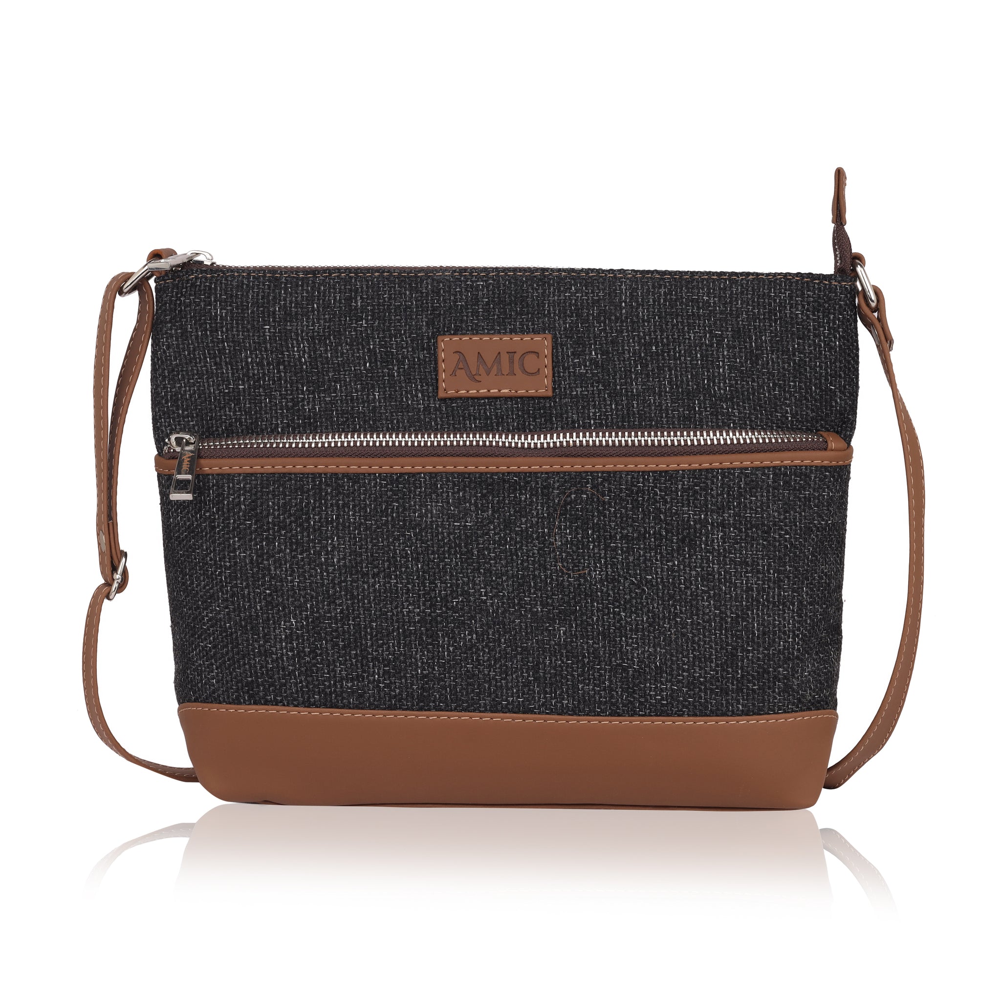 Amic Charcoal Textured Side Shoulder Bag