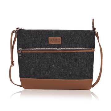 Amic Charcoal Textured Side Shoulder Bag