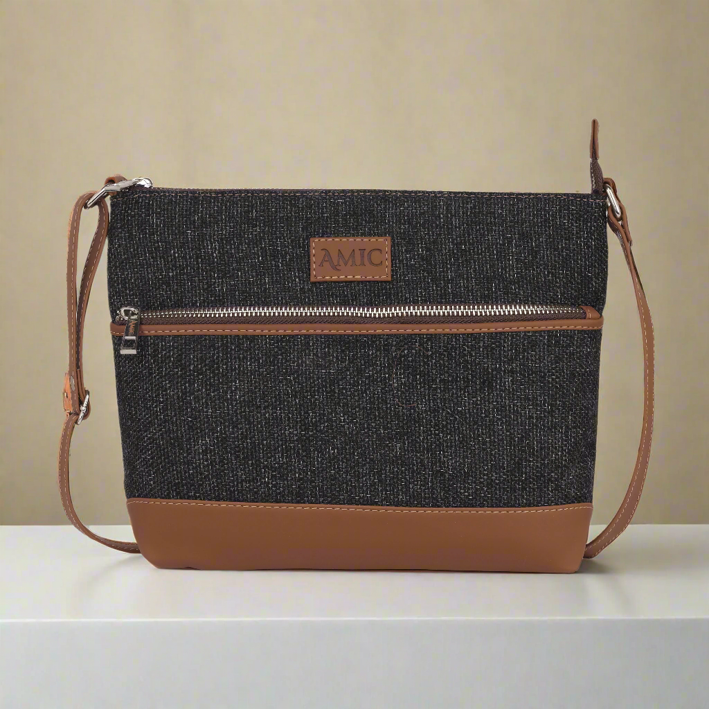 Amic Charcoal Textured Side Shoulder Bag