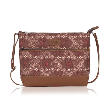 Elegant Brown Printed Side Shoulder Bag | AMIC