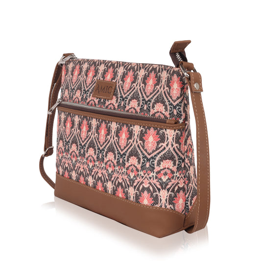 Trendy Pink Side Shoulder Bag with Floral Accents | AMIC