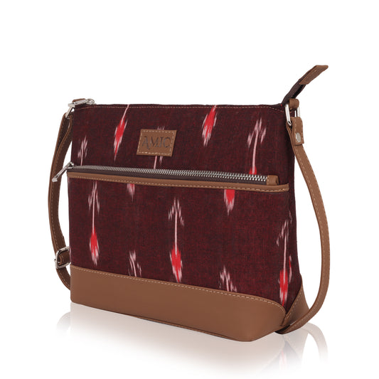 Amic Maroon Ikat Side Shoulder Bag