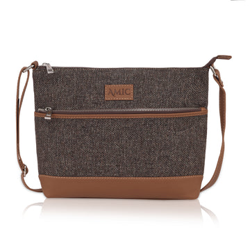 Amic Brown Textured Side Shoulder Bag