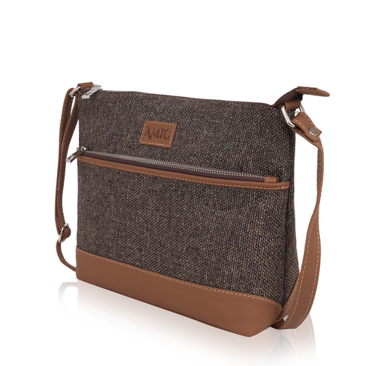 Amic Brown Textured Side Shoulder Bag