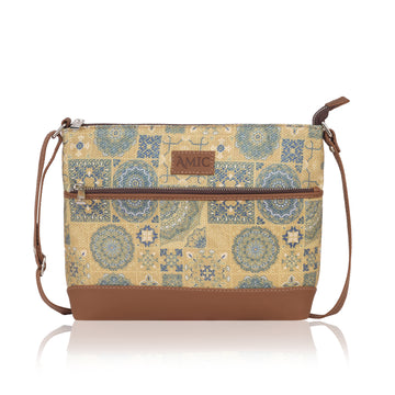 Amic Beige & Blue Mosaic Side Shoulder Bag