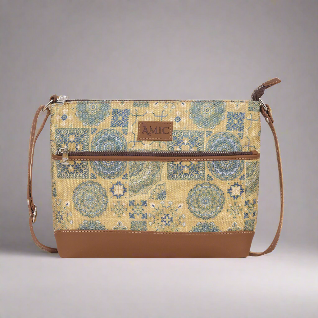 Amic Beige & Blue Mosaic Side Shoulder Bag