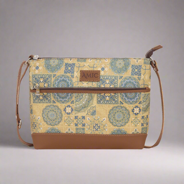 Amic Beige & Blue Mosaic Side Shoulder Bag