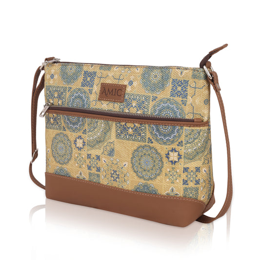 Amic Beige & Blue Mosaic Side Shoulder Bag