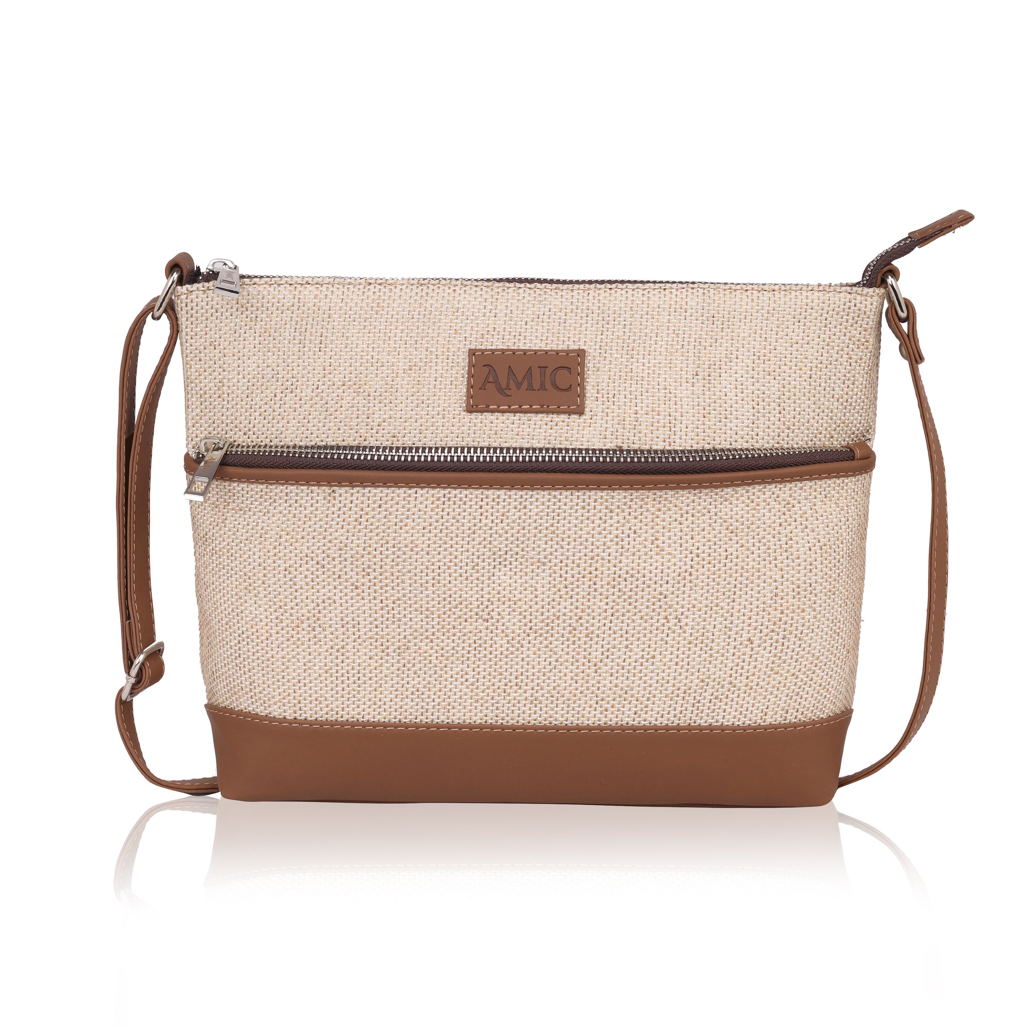 Amic Classic Beige Textured Side Shoulder Bag