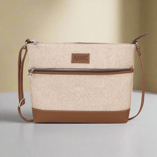 Amic Classic Beige Textured Side Shoulder Bag - Amic