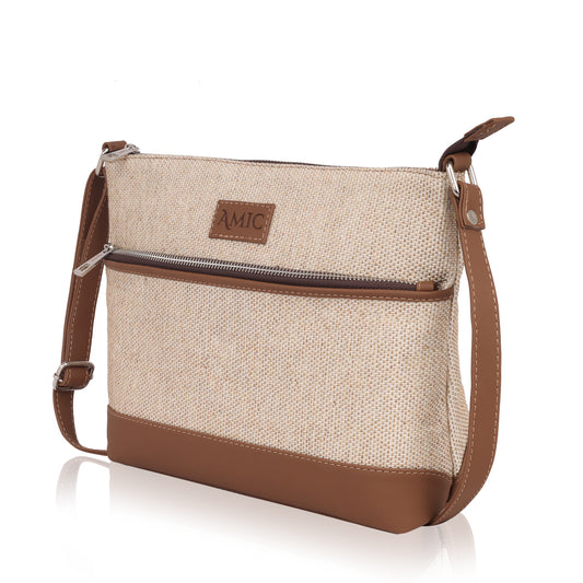 Amic Classic Beige Textured Side Shoulder Bag