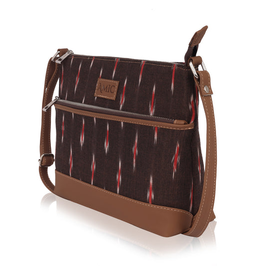 Amic Brown Ikat Side Shoulder Bag