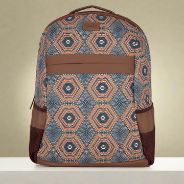 Amic Fabric Print Luxury Vegan Leather Laptop Backpack Jute Handcrafted Bag For Women 30 L Backpack