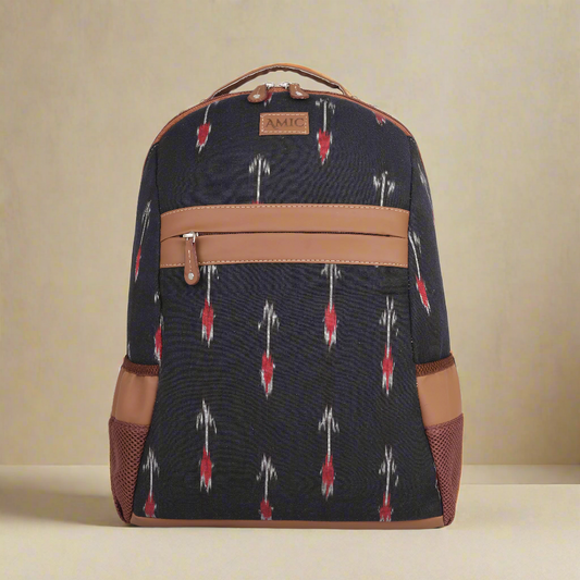 Amic Ikkat Luxury Vegan Leather Laptop Backpack Jute Handcrafted Bag For Women 30 L Backpack - Amic