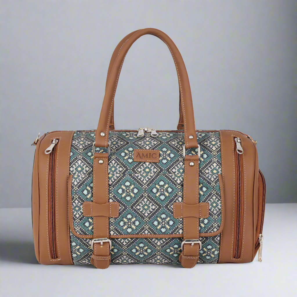 Amic Jute Printed Handcrafted Travel Bag, Luggage Shoulder Bag Duffel Without Wheels