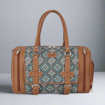 Amic Jute Printed Handcrafted Travel Bag, Luggage Shoulder Bag Duffel Without Wheels