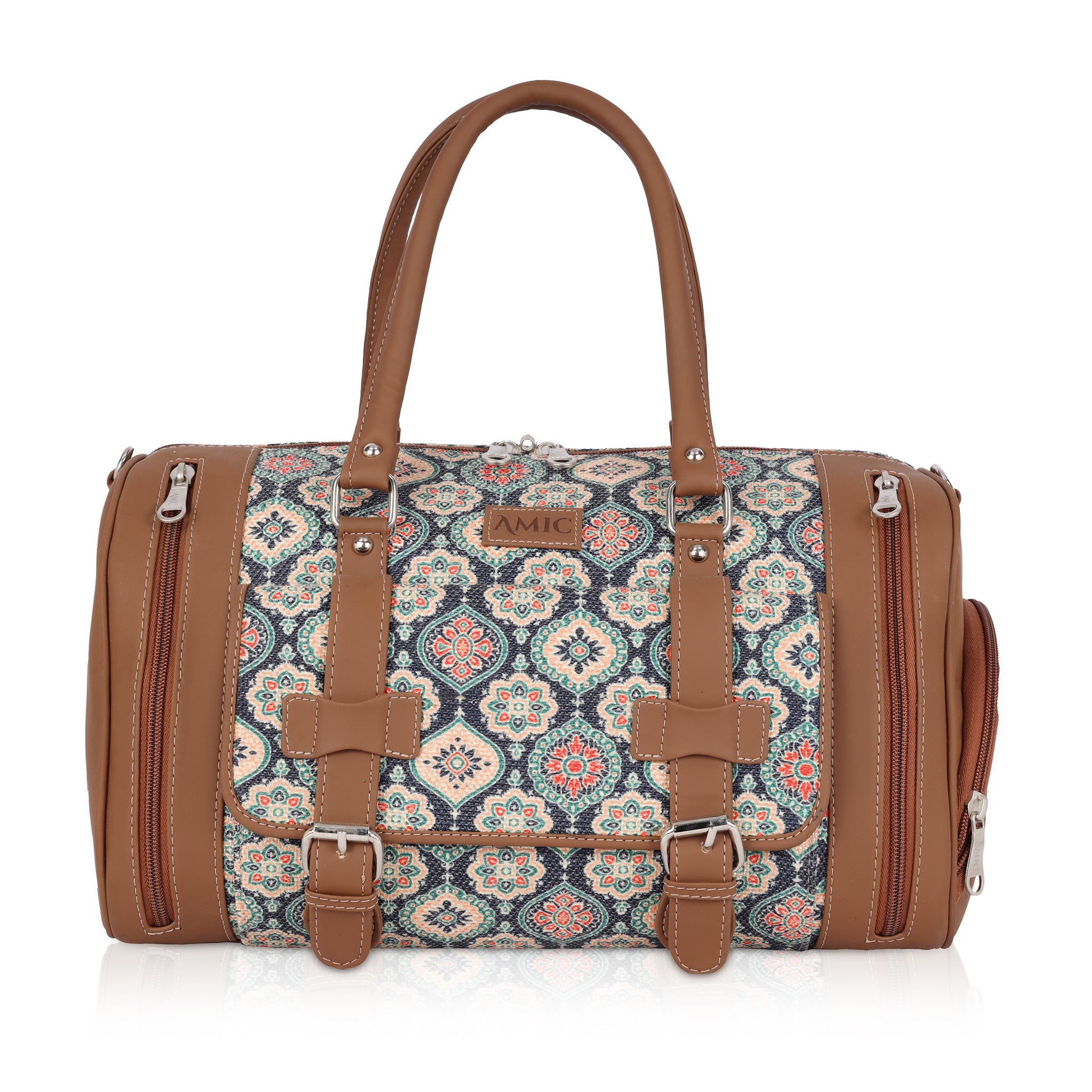 Amic Floral Blue Duffle Bag – Vibrant Vegan Leather Travel Companion