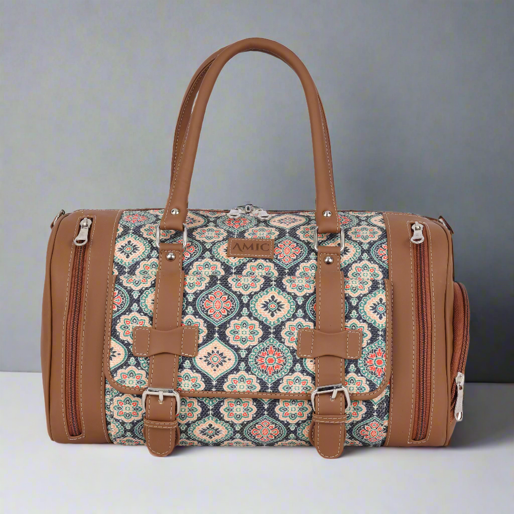 Amic Floral Blue Duffle Bag – Vibrant Vegan Leather Travel Companion