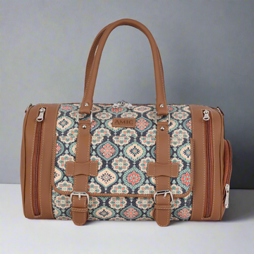 Amic Floral Blue Duffle Bag – Vibrant Vegan Leather Travel Companion