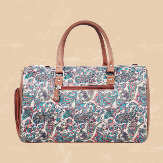 Amic Vegan Leather Duffle Bag with Vibrant Paisley Design – Perfect Travel Companion