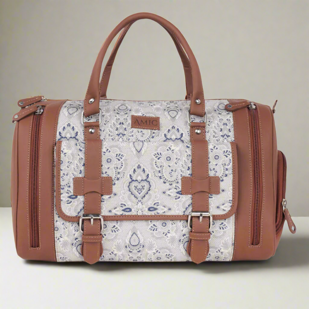 Amic Jute Printed Handcrafted Travel Bag, Luggage Shoulder Bag Duffel Without Wheels