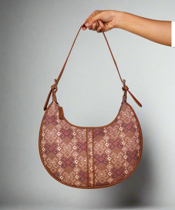 Brown Geometric Pattern Vegan Leather Hobo Bag for Women - Chic & Versatile | Amic Bags