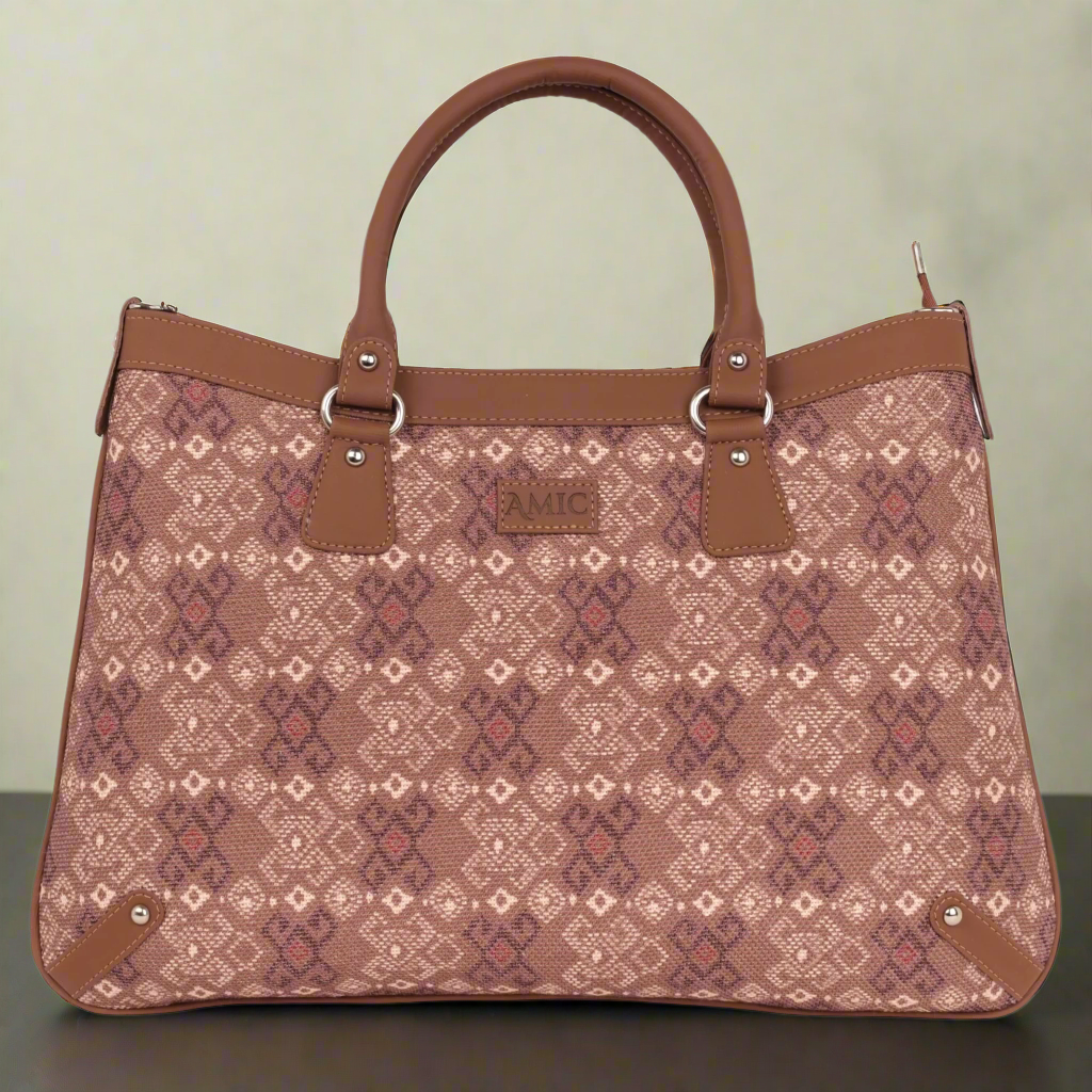 Handcrafted Vegan Leather Hand Shoulder Bag – Brown Geometric Elegance