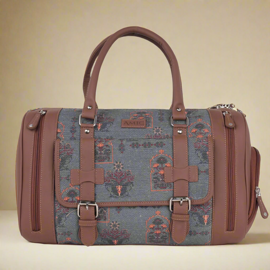 Amic Jute Printed Handcrafted Travel Bag, Luggage Shoulder Bag Duffel Without Wheels