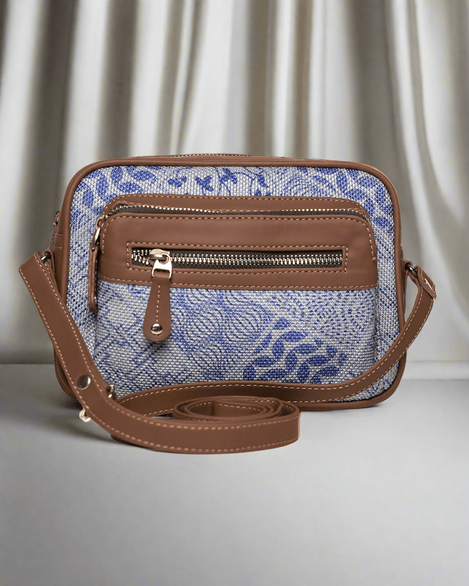 Amic Blue Floral Sling Wallet – Compact, Durable & Elegant - Amic