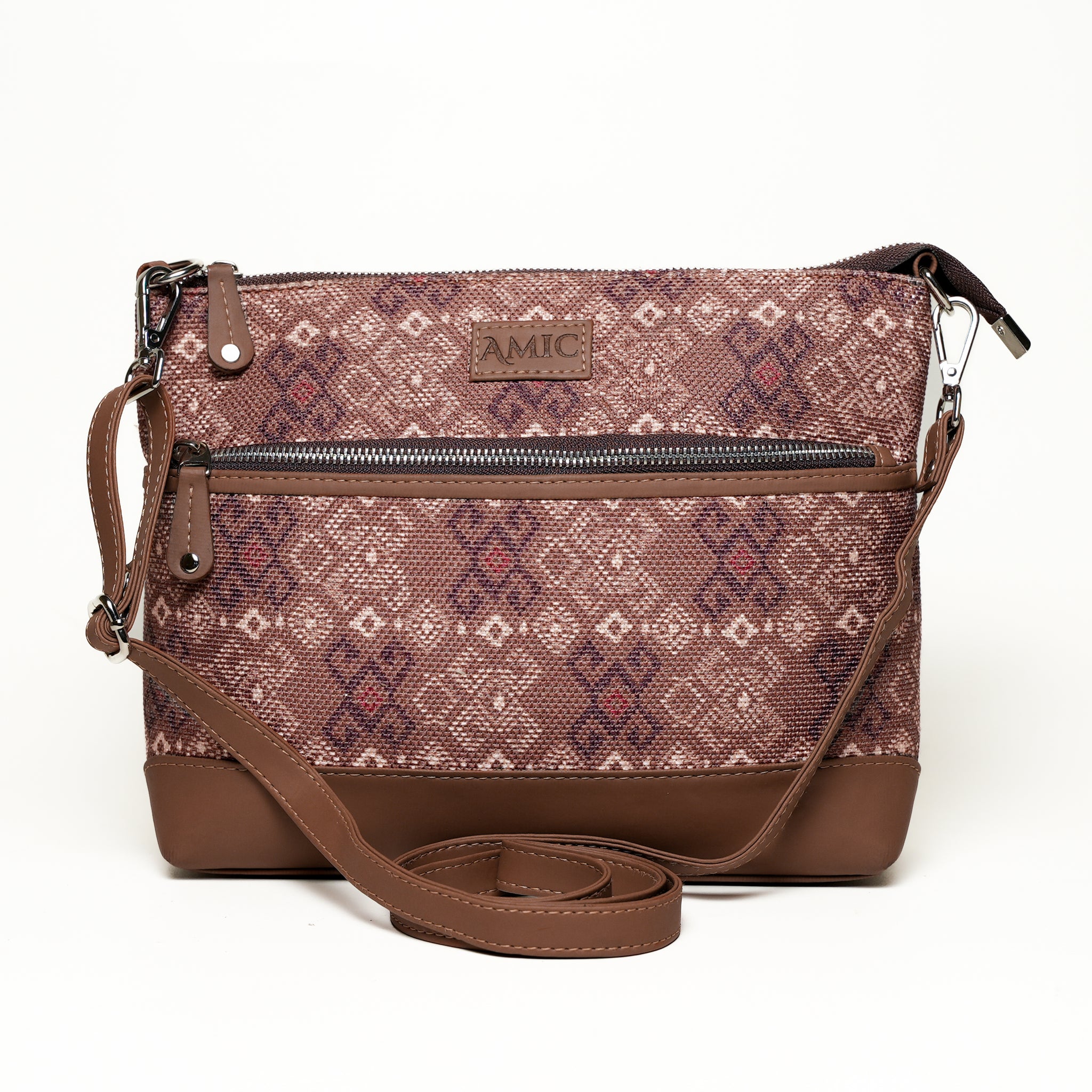 Brown Floral Pattern Side Shoulder Bag