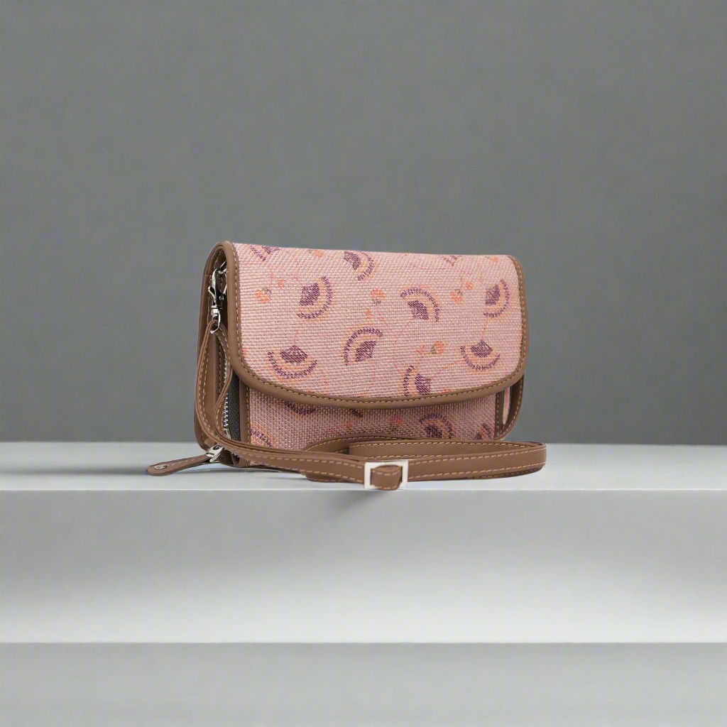 Blush Pink Patterned Sling Wallet – Amic's Elegant Compact Organizer