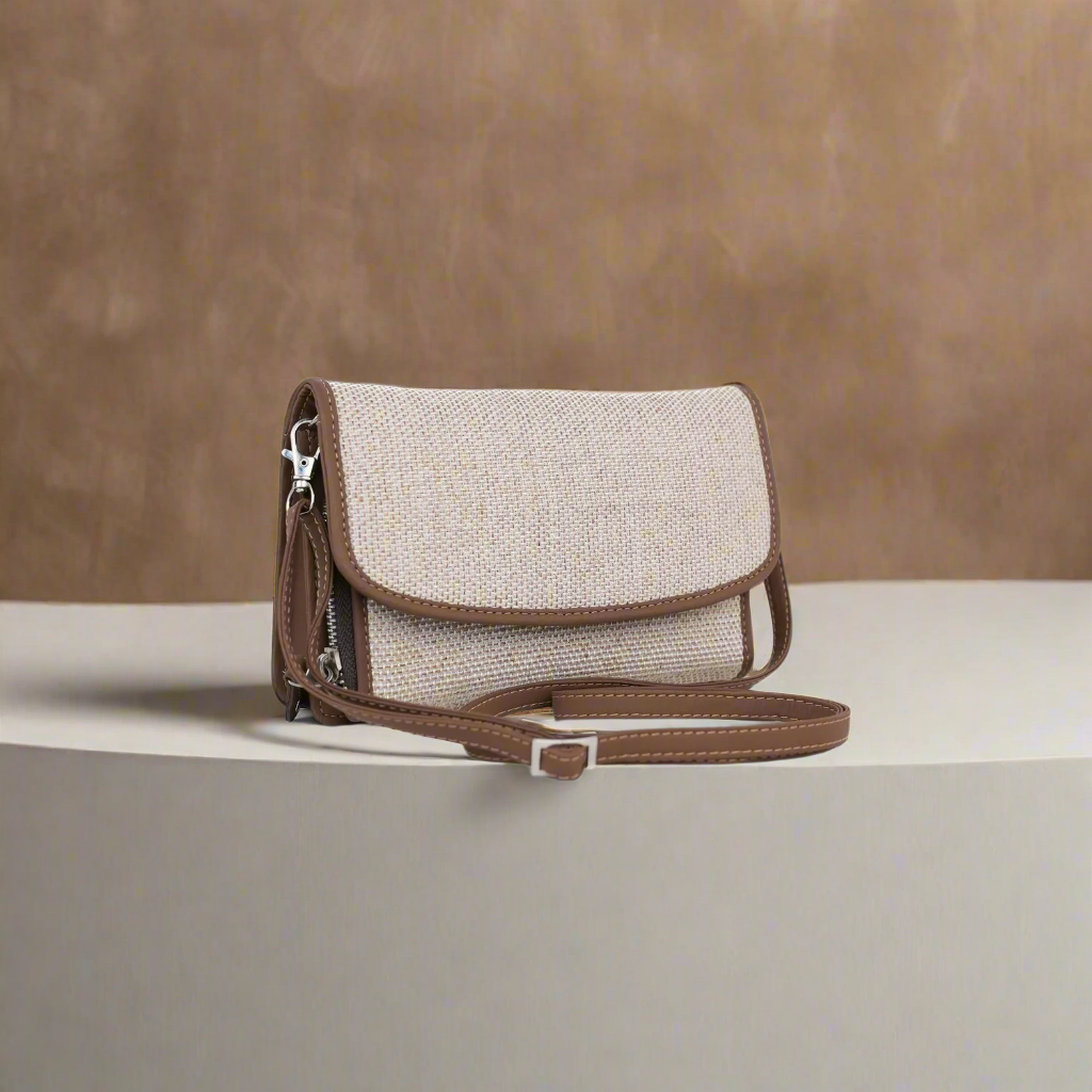 Elegant Beige Sling Wallet with Vegan Leather Detailing – By Amic