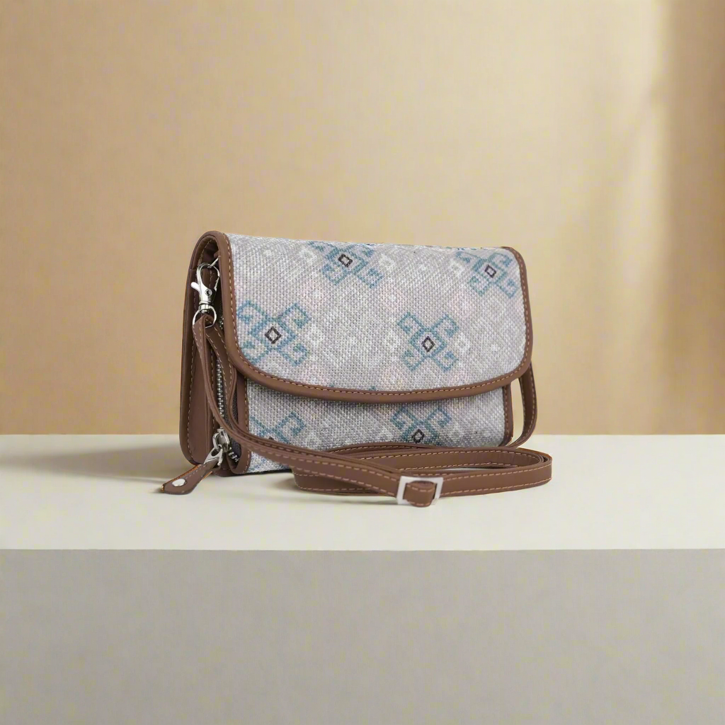 Stylish Grey Sling Wallet with Subtle Blue Patterns – Amic
