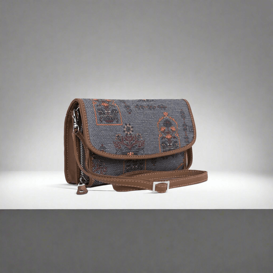 Classic Gray Sling Wallet with Traditional Motifs – By Amic - Amic