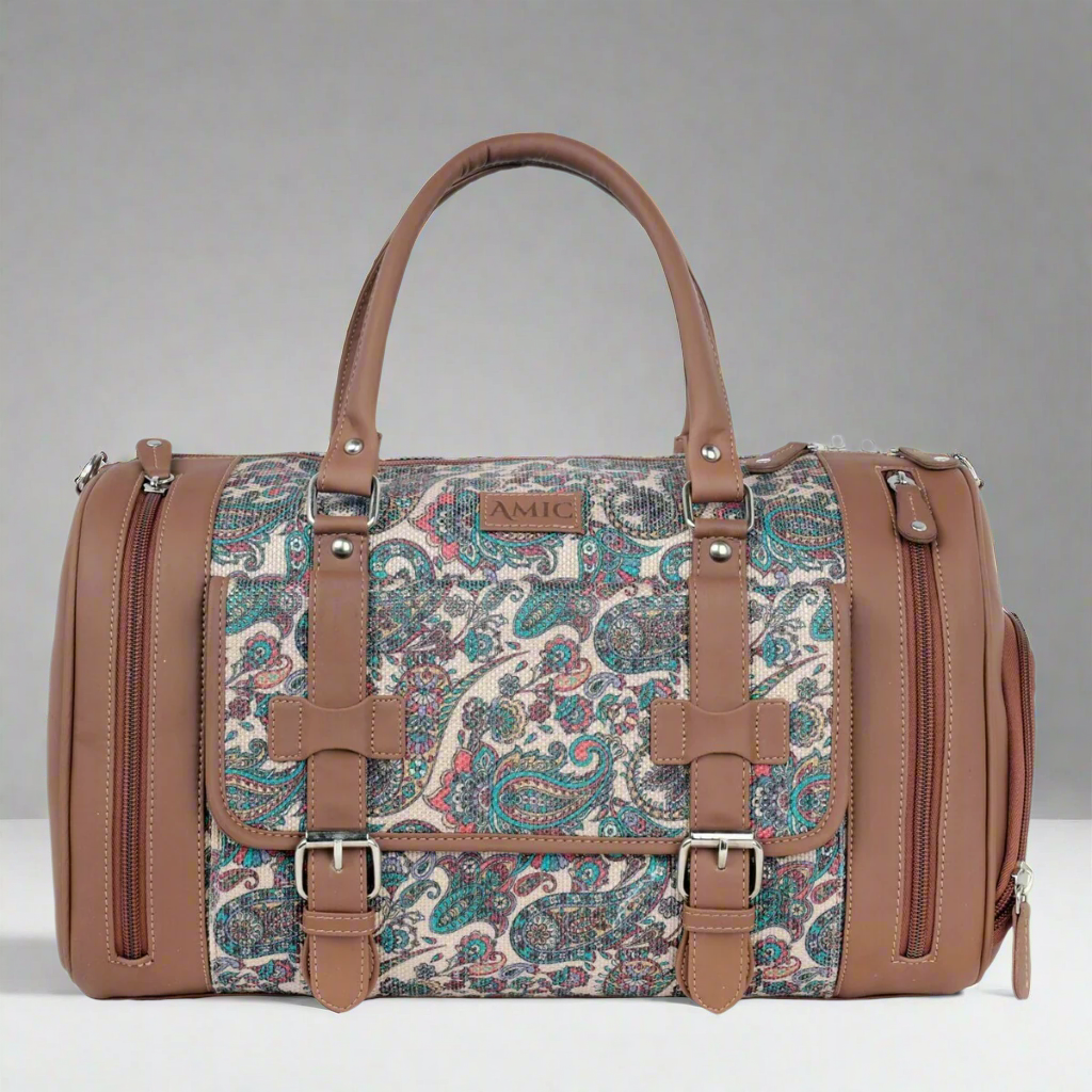 Amic Jute Printed Handcrafted Travel Bag, Luggage Shoulder Bag Duffel Without Wheels