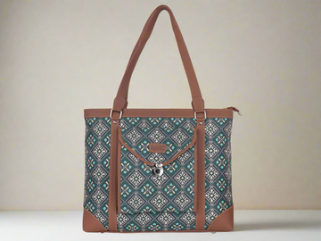 Blue Diamond Pattern Vegan Leather Office Bag for Women - Functional & Stylish | Amic Bags
